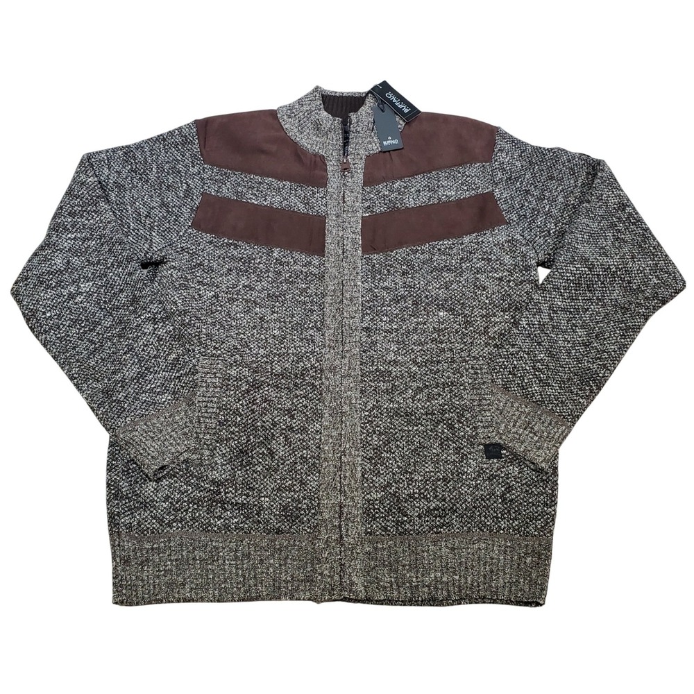 NWT Buffalo David Bitton Mens Westony Full Zip‎ Sweater Jacket Brown Mix XLG